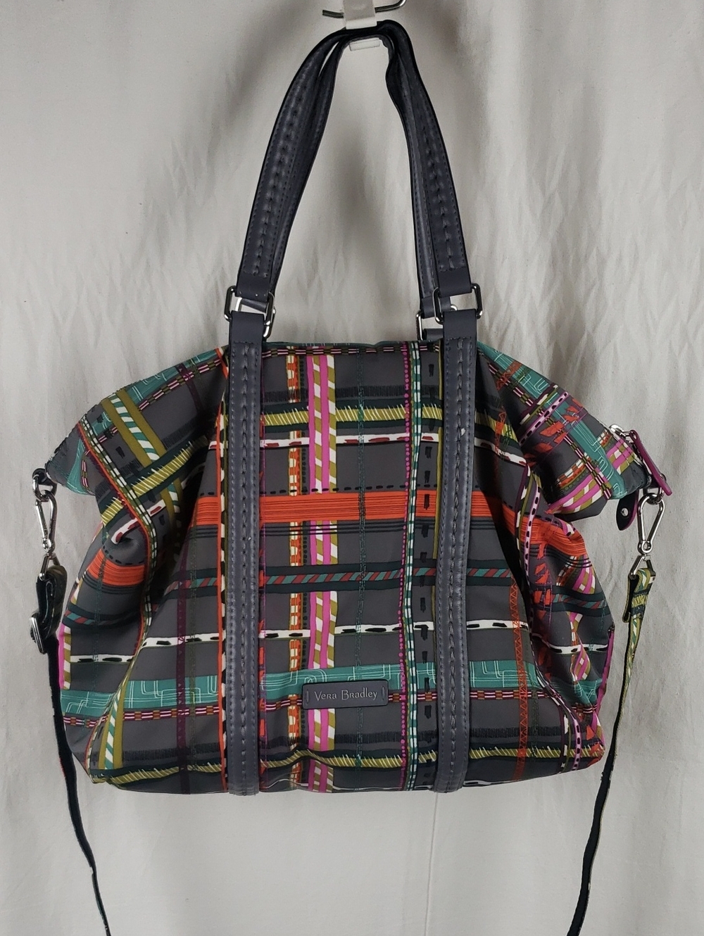 Vera Bradley Midtown Small City Plaid Tote with Multicolor Stripe Accents